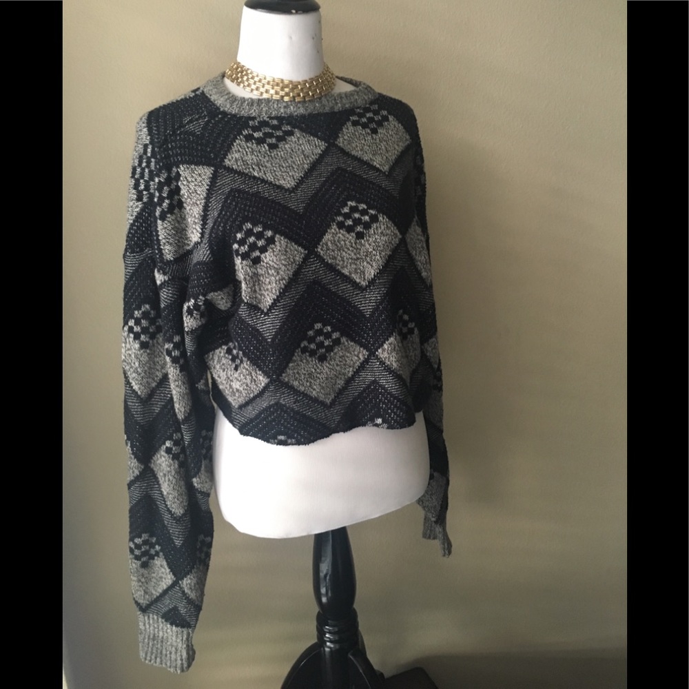 Vintage knitted cropped grandpa sweater
